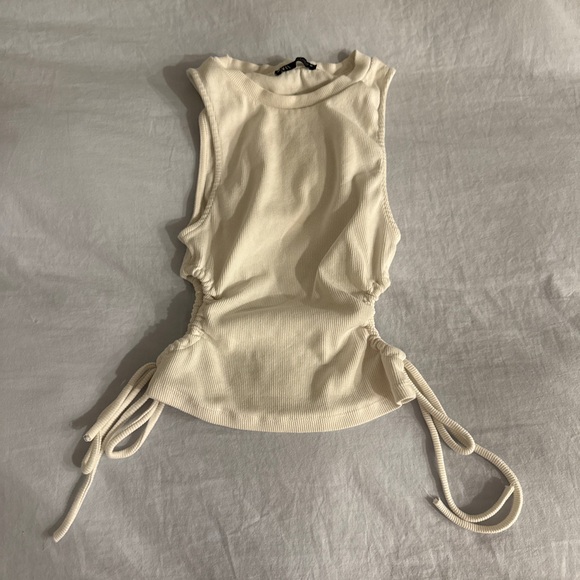 Zara Tops - Zara Circe Cutout Ruched Drawstring Tank Top - white